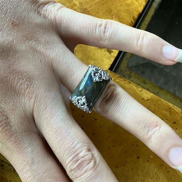 Natural Labradorite Sterling Silver Ring Size 7 - Picture 4 of 10